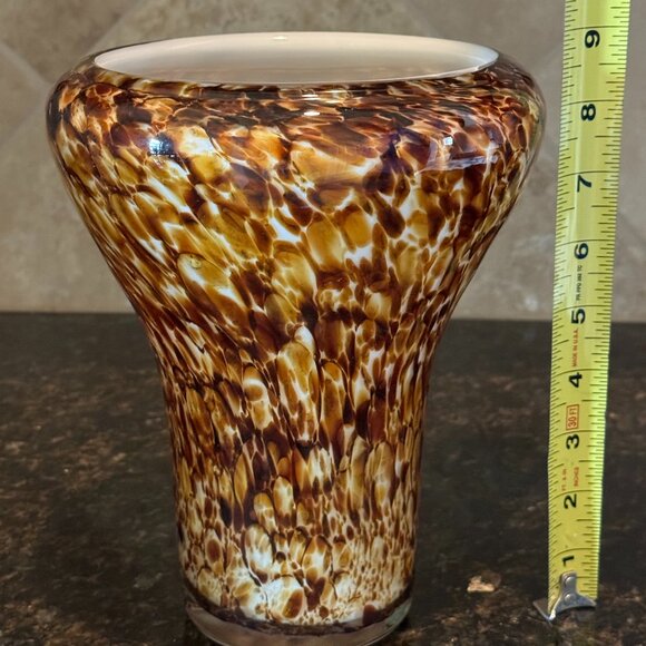 ๐HP๐ Hand Blown Tortoise Shell Leopard Translucent Art Glass Vase Tropical - Picture 9 of 15